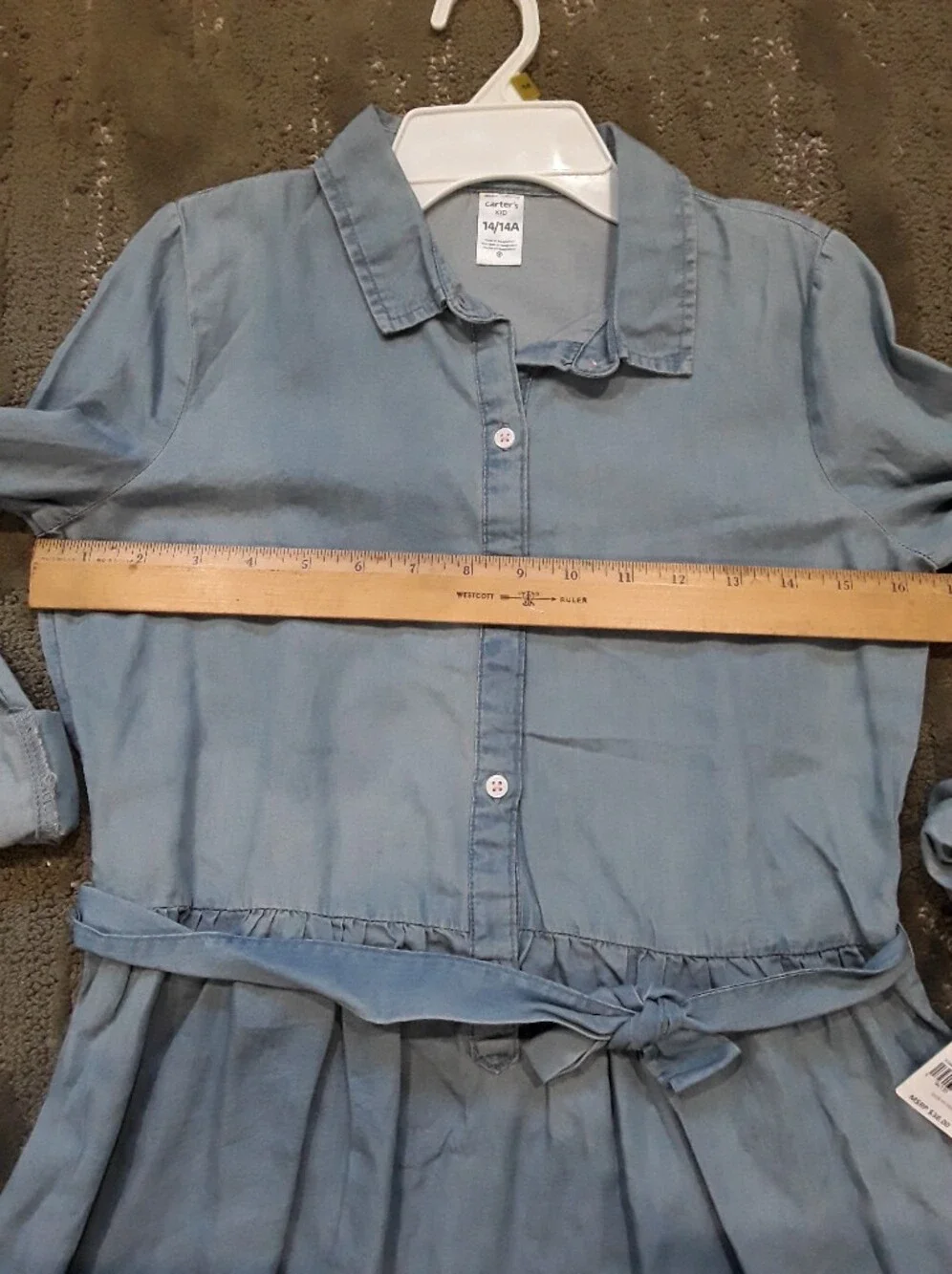 Carters Size 14 Blue Chambray (Soft Denim) Shirt Dress with Waist tie
